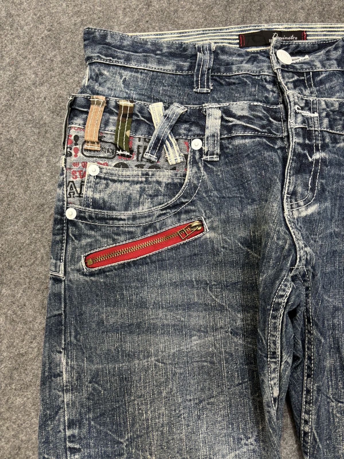 Japanese Brand 💥Double Waist💥Dominate Zipper Twisted Fades Denim F649 Size US 33 - 5 Thumbnail