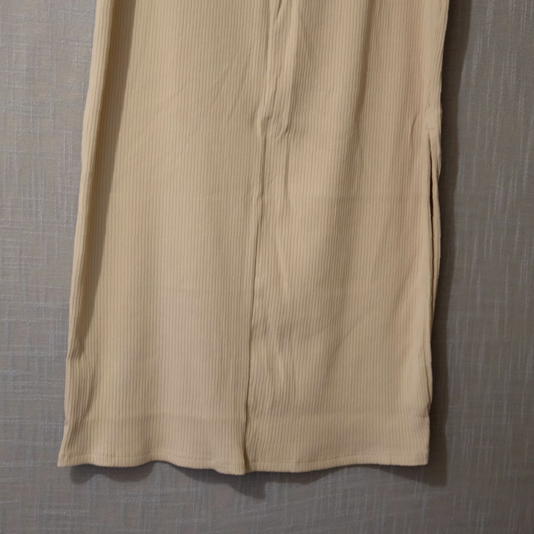 Old Navy Old Navy Maxi Skirt Women's L Beige Rib-Knit High-Waisted Side Slits Maxi Skirt Long 37" Knit Cotton Polyester Spandex Casual Party/Cocktail Travel Size 36" / US 14 / IT 50 - 6 Thumbnail