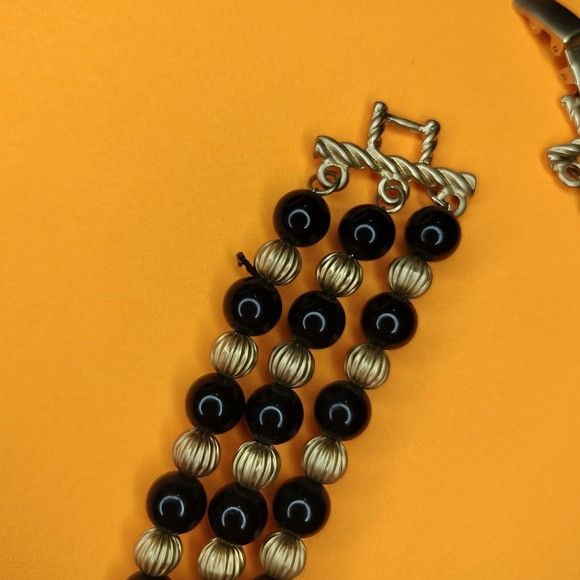 Vintage Cato Black Gold Multi Strand Necklace 3 Tiered Layered Jewel Size ONE SIZE - 4 Thumbnail