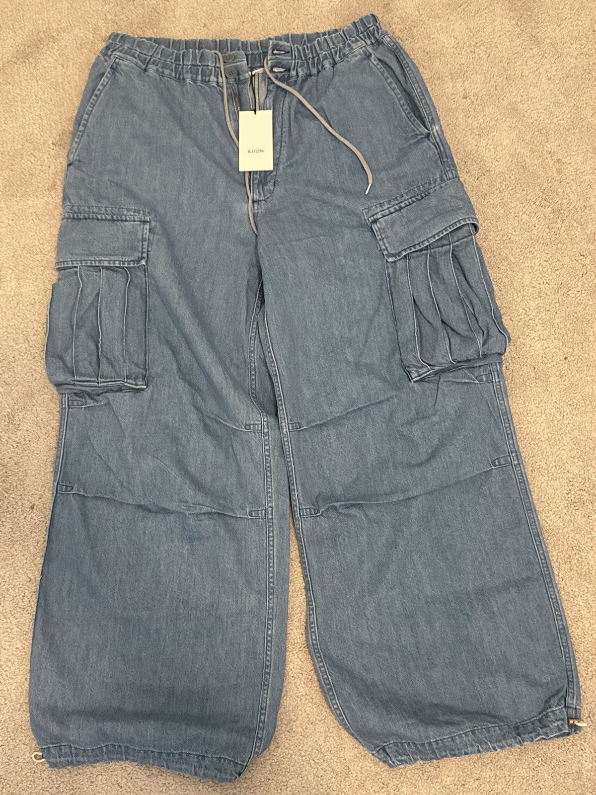 KUON Denim Cargo Trousers Size US 34 / EU 50 - 1 Thumbnail