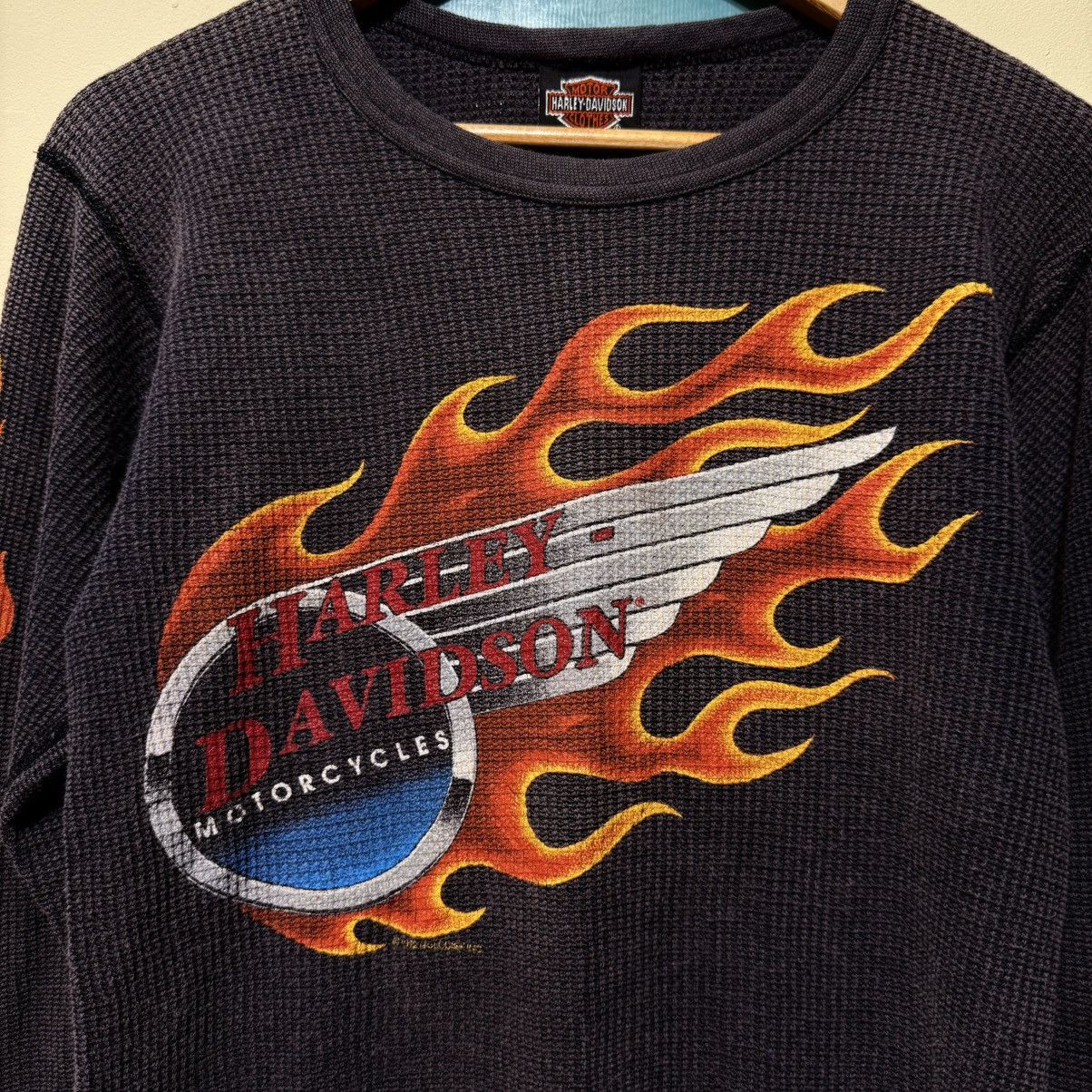 Harley Davidson VTG 1992 Harley Davidson Flame Thermal Waffle Knit Holoubek Size US L / EU 52-54 / 3 - 3 Thumbnail