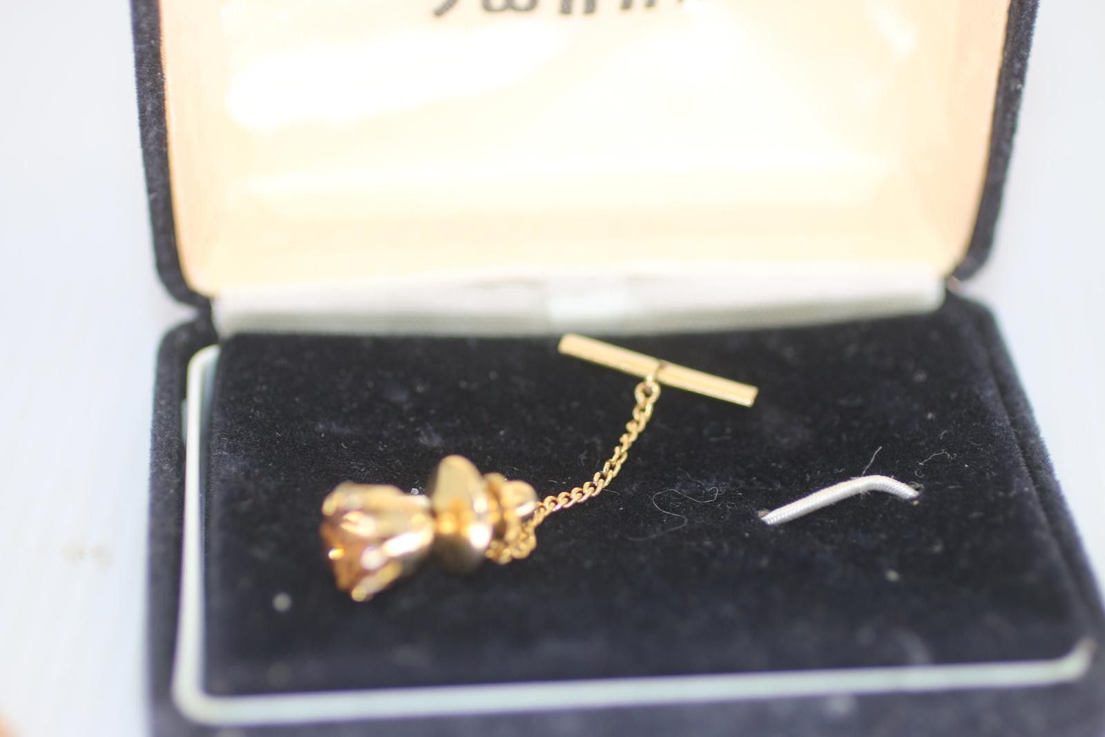 The Unbranded Brand VTG Gold Tone Cufflinks Tie Pin Set Faceted Amber Champagne Size ONE SIZE - 6 Thumbnail