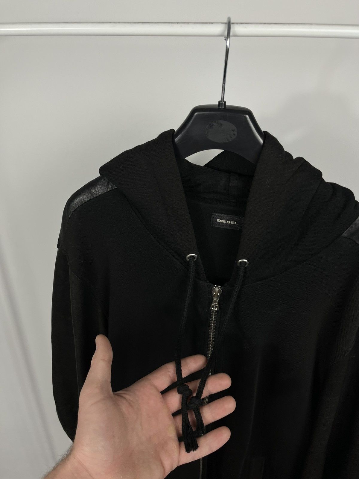 Diesel Diesel Black Zip Hoodie Jacket XL Genuine Leather Sleeves Size US XL / EU 56 / 4 - 8 Thumbnail
