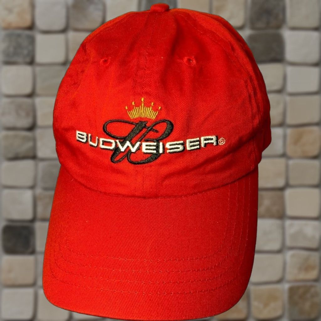 Budweiser VINTAGE Budweiser Beer Cap Hat King Of Beers Red Twill Anheuser Busch Strap Back Baseball Cap Men Adjustable Cap Red Twill Beer Budweiser Mens Cap Size ONE SIZE - 1 Thumbnail