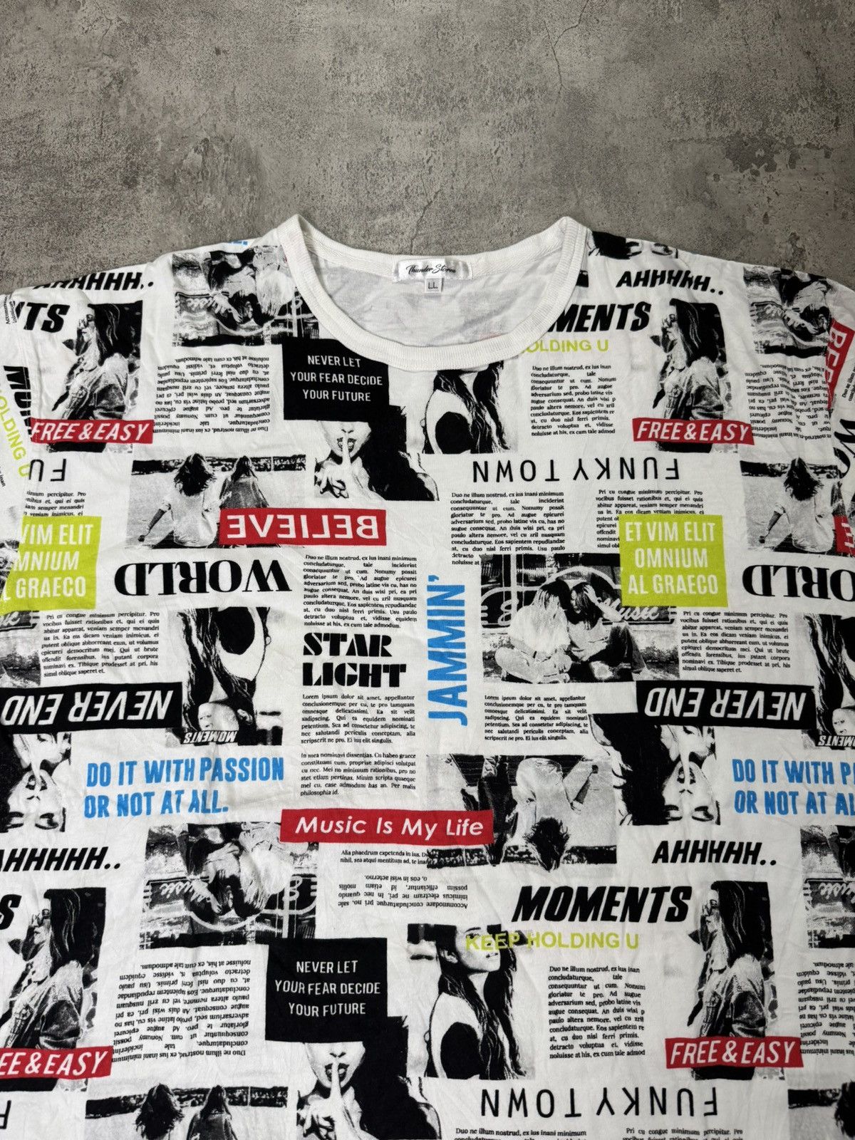 Japanese Brand THUNDER STORM NEWSPAPER HEADLINES GRAPHIC T-SHIRT Size US XL / EU 56 / 4 - 2 Thumbnail