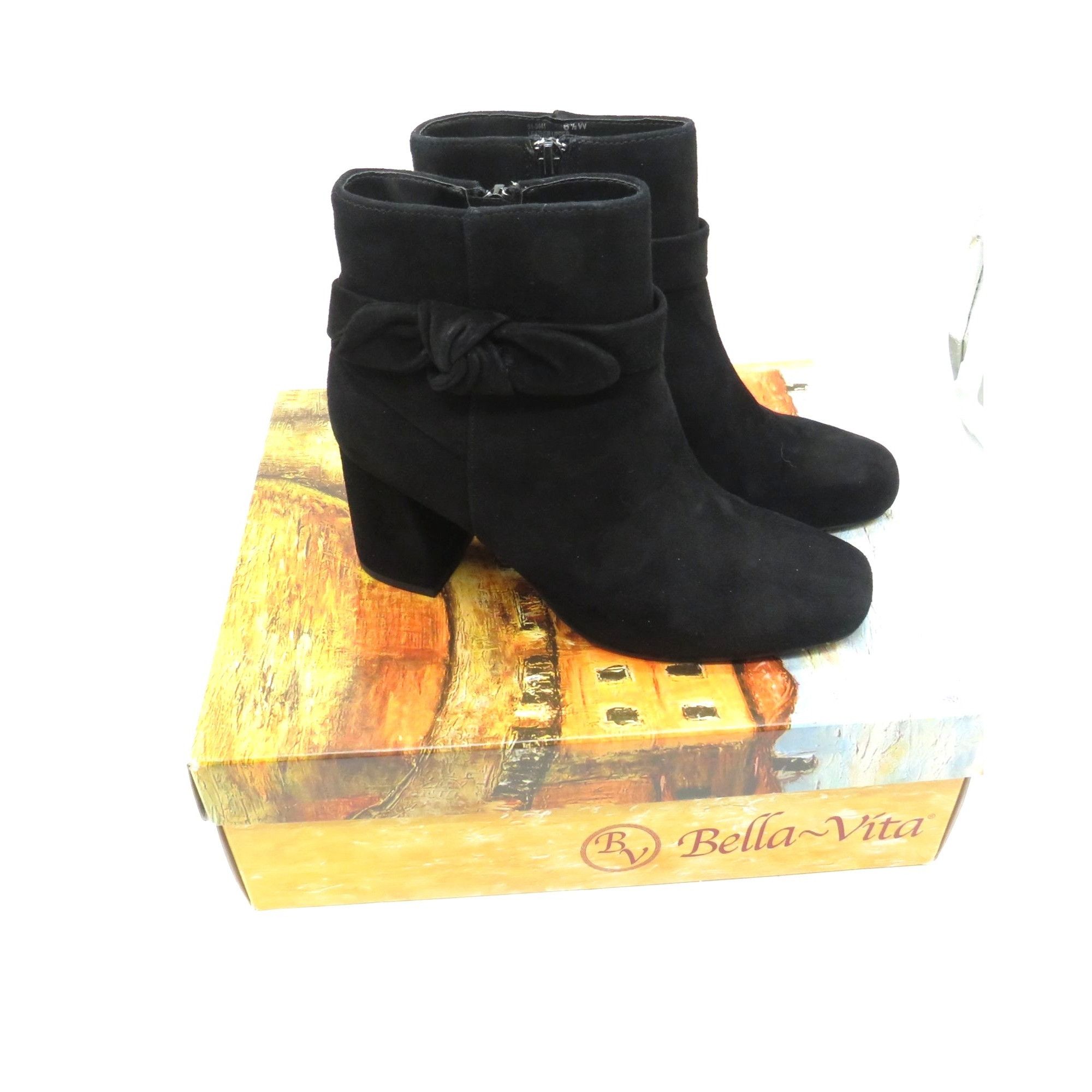 Other Bella Vita Women's Black Suede Ankle Boots Side Bow Block He Size US 6.5 / IT 36.5 - 1 Thumbnail