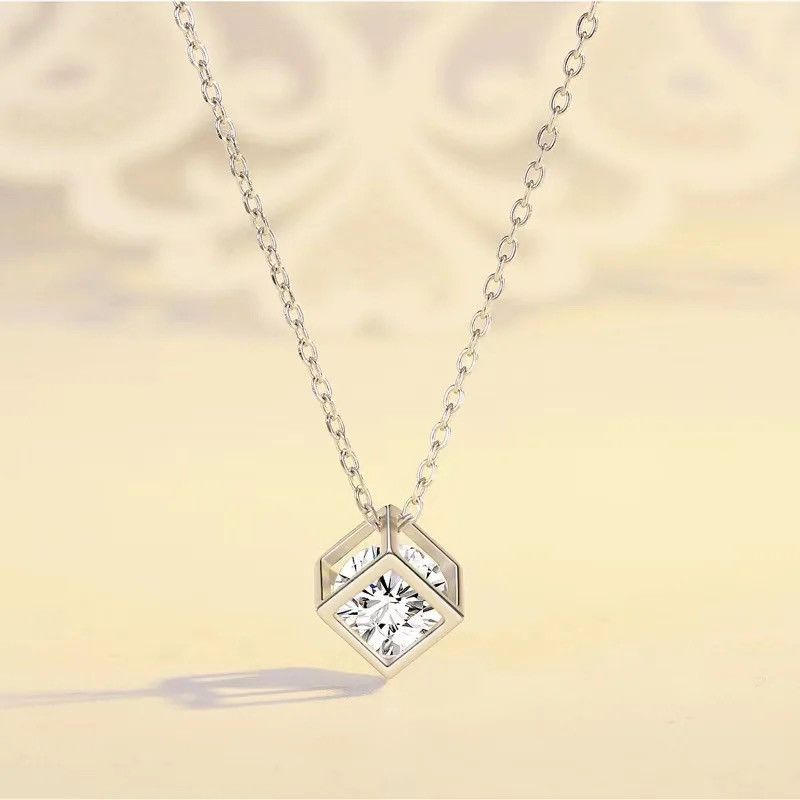 Jewelry 925 Sterling Silver 1 Carat Moissanite Rubik's Cube Necklace Size ONE SIZE - 4 Thumbnail