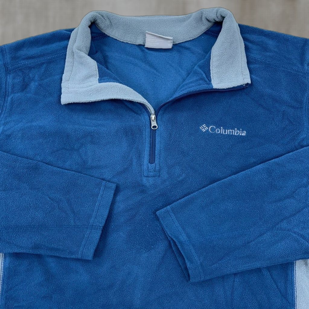 Vintage Columbia Sweater Men Medium Blue Fleece Pullover 1/4 Zip Mock Neck Casual Travel All Seasons Pockets Logo Zipper Knit Solid Spring Winter Fall Mens Size US M / EU 48-50 / 2 - 1 Thumbnail