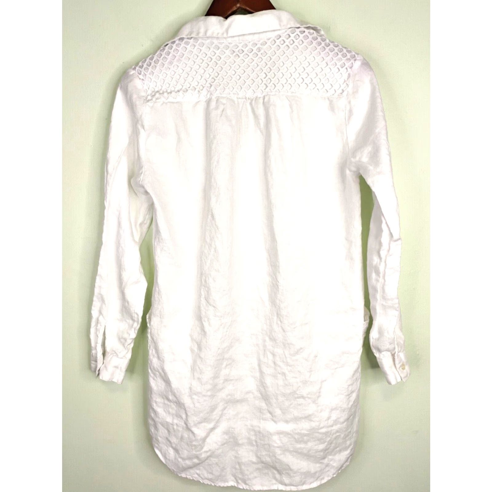 Vintage For Cynthia Blouse Tunic Linen White Small V-Neck Long Sleeve Pockets Read Ladies Beach Bohemian Lagenlook Regular Size S Womens Top Size S / US 4 / IT 40 - 2 Thumbnail