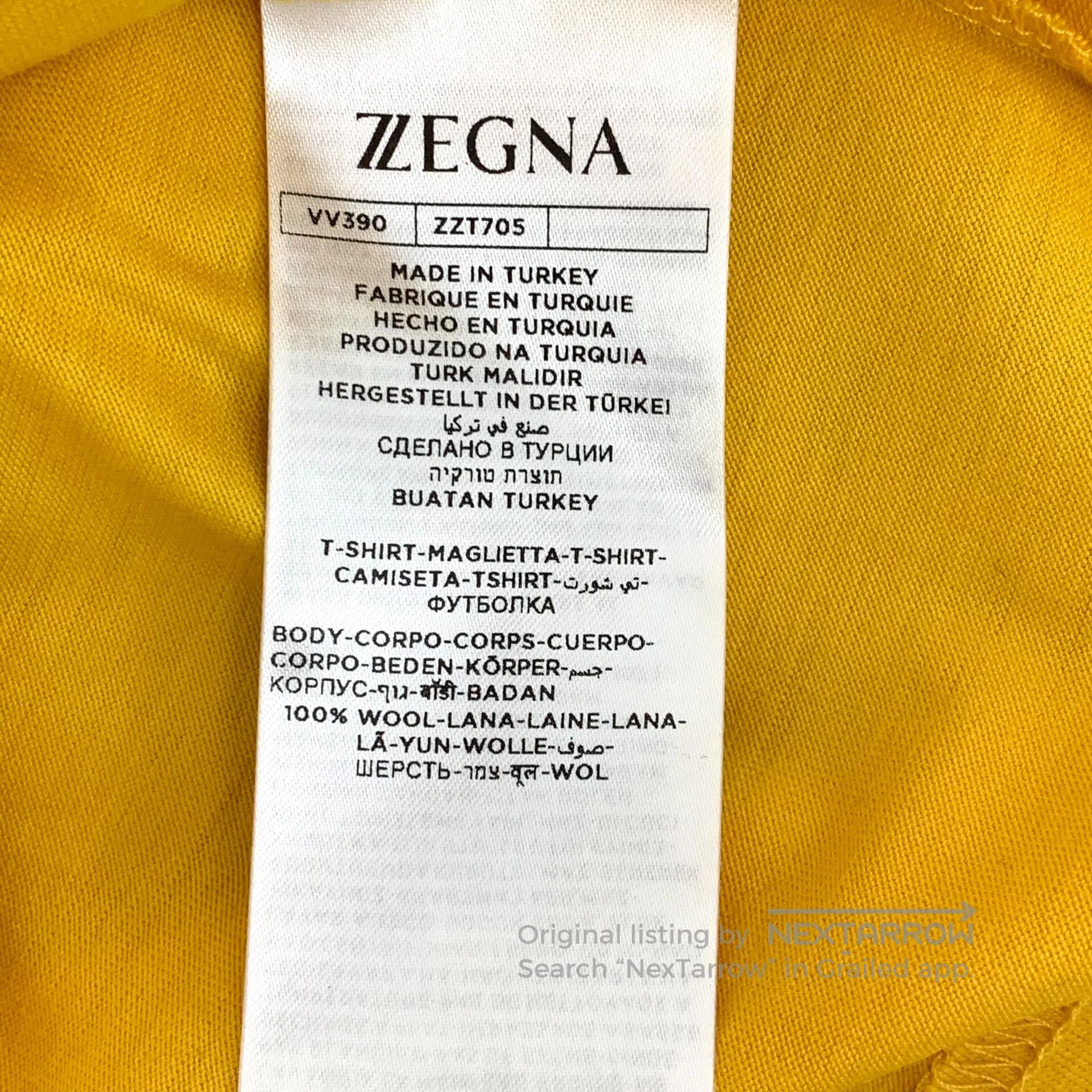 Ermenegildo Zegna Zegna Yellow Logo Patch Wool Round Neck Short Sleeve T-Shi Size US S / EU 44-46 / 1 - 8 Thumbnail