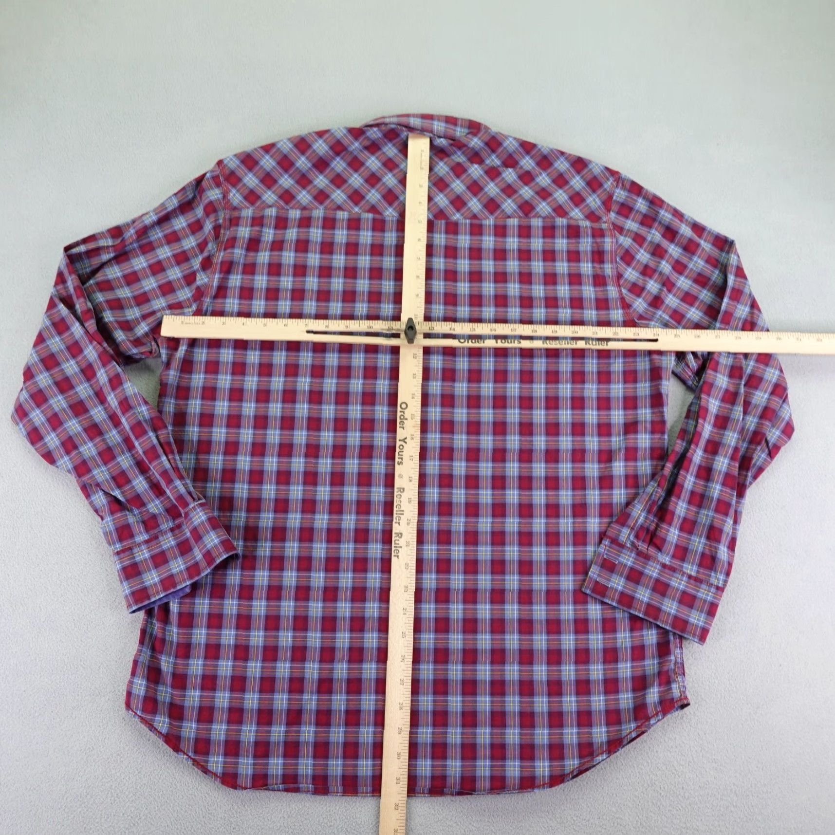 BUGATCHI Bugatchi Uomo Shirt Mens XL Red Plaid Button-Up Slim Fit Pockets Chest Collared Button Shirt Size US XL / EU 56 / 4 - 7 Thumbnail
