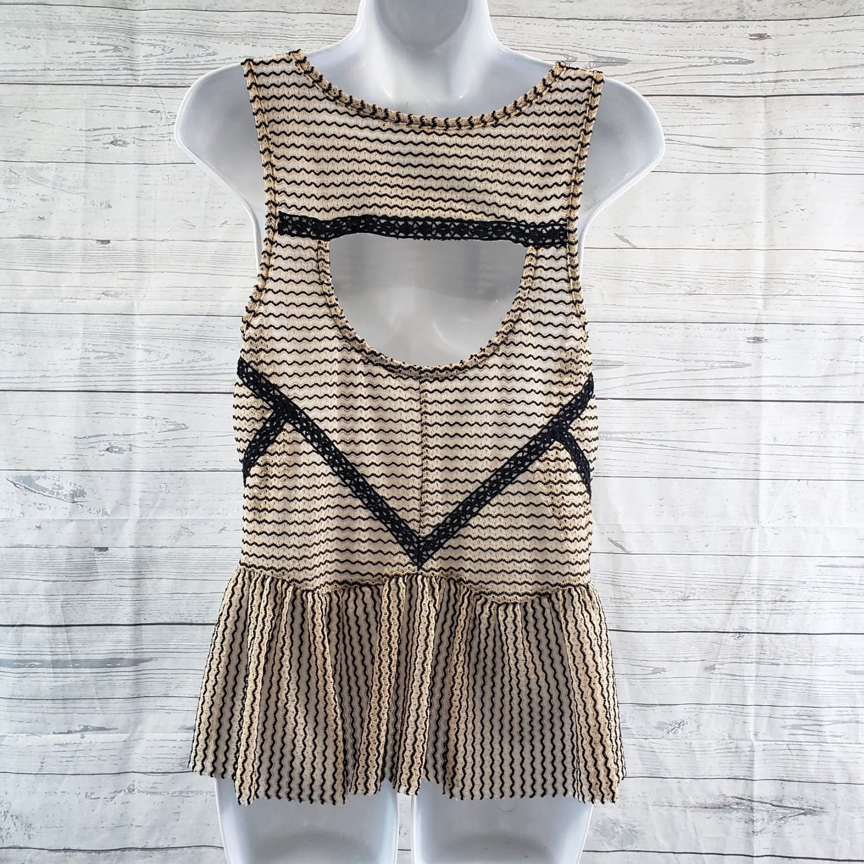 Free People Free People Womens Tank Top Sz S Lace Brown Black Striped Sleeveless Polyester Blend Velvet Lace Vintage No Size S / US 4 / IT 40 - 4 Thumbnail