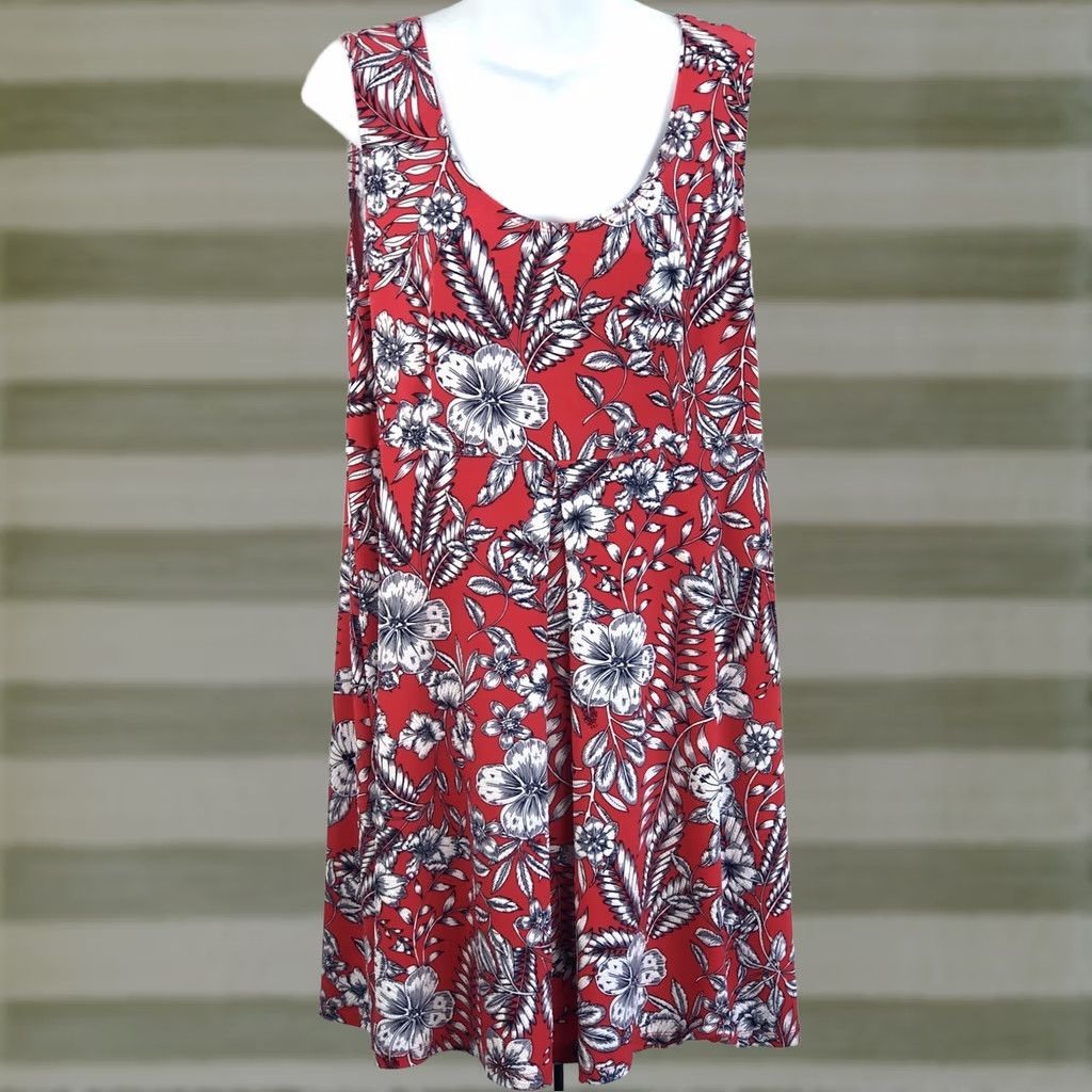 Vintage NWT Sleeveless Tank Dress 14P Red Floral Tropical Pleated Above Knee CoconutGirl Size XL / US 12-14 / IT 48-50 - 1 Thumbnail