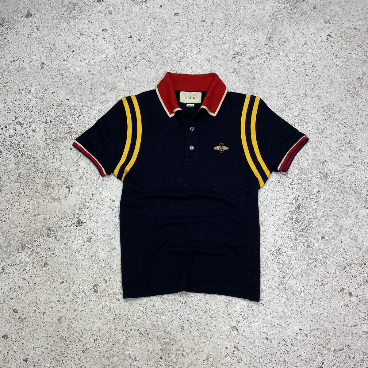 GUCCI Bee Accent Striped Polo Shirt