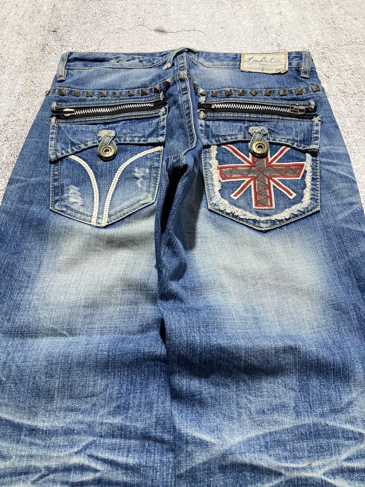 Japanese Brand 2000s Lolita Y2k Studded Faded 3/4 Jeans Pants Lgb Punk Size US 32 / EU 48 - 3 Thumbnail