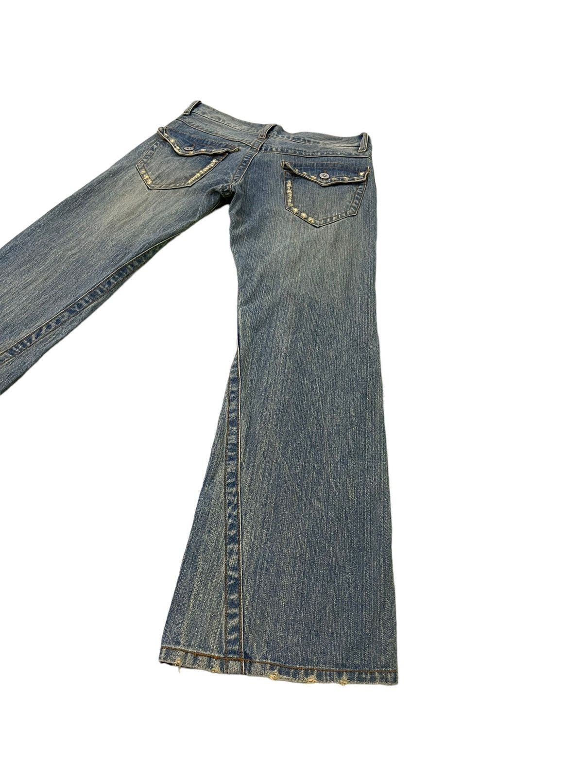 Japanese Brand Flare Jeans Rubber Soul Distress Boot Cut 8🟦0 Size US 33 - 13 Thumbnail