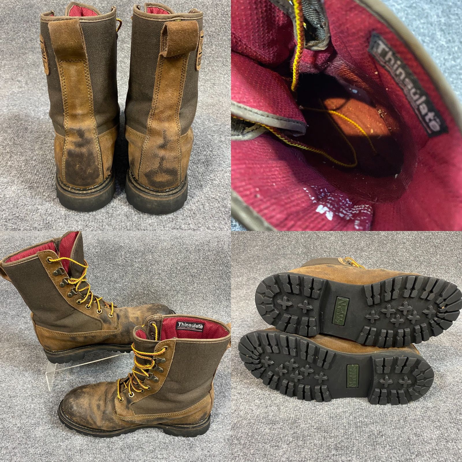 Vintage Northlake Boots Men 11 M Brown Leather Water Resistant 3M Thinsulate Insulation Workwear Leather Combat Mid-Calf Lace Up Rubber Outsole Size US 11 / EU 44 - 8 Thumbnail