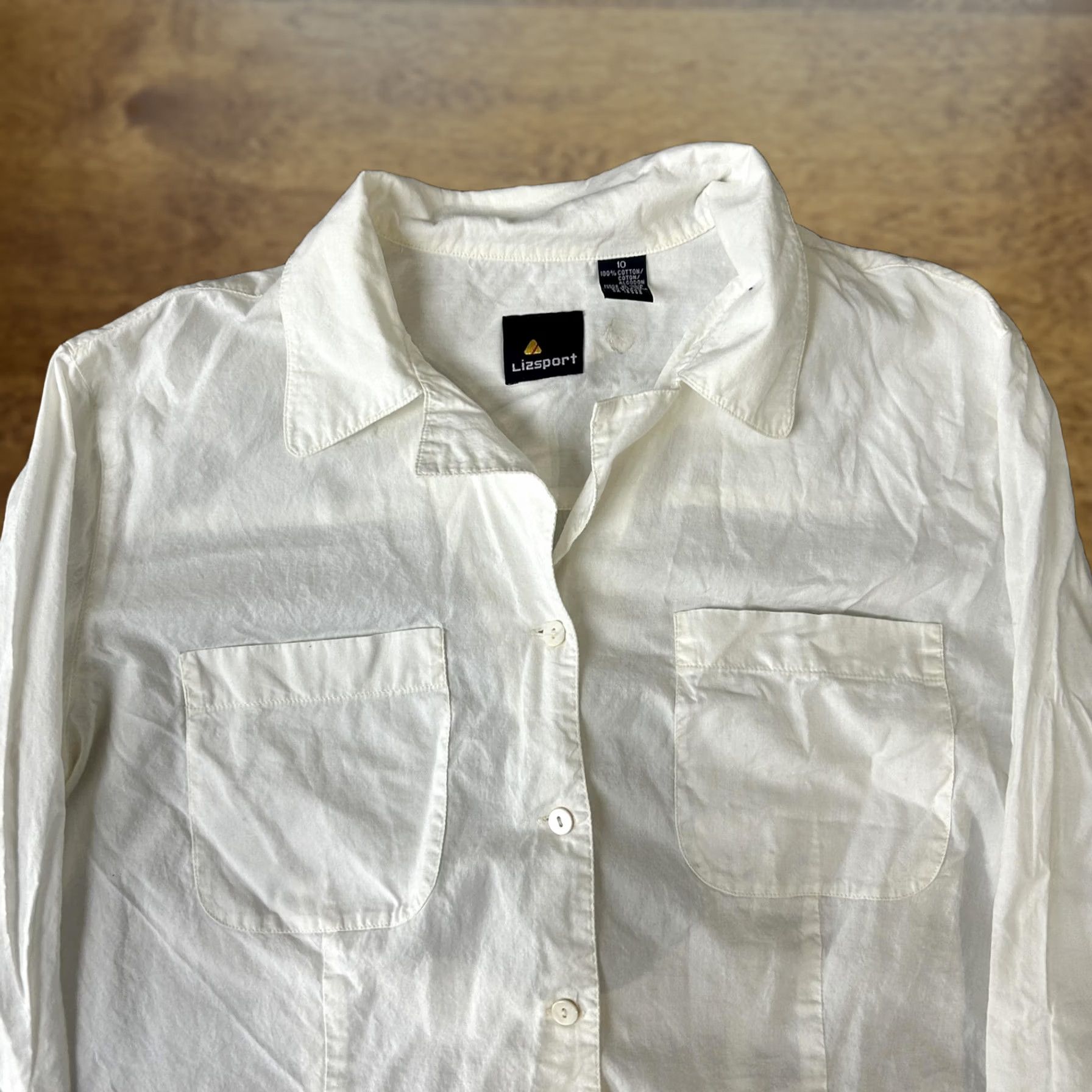 Liz Claiborne Lizsport Shirt Womens 10 White Button Front Long Sleeve Pockets Size L / US 10 / IT 46 - 1 Thumbnail