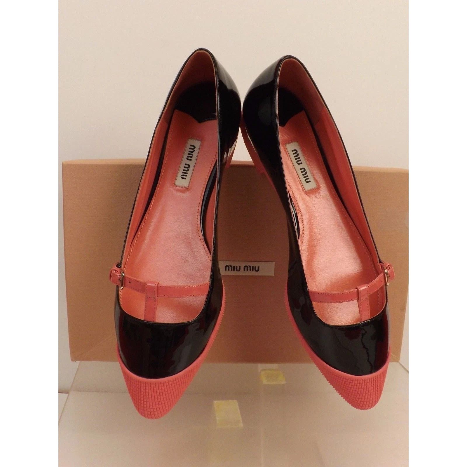 Miu Miu MIU MIU PRADA 5F95 BLACK PATENT LEATHER PINK BUCKLE FLATS 41 Size US 11 / IT 41 - 5 Thumbnail