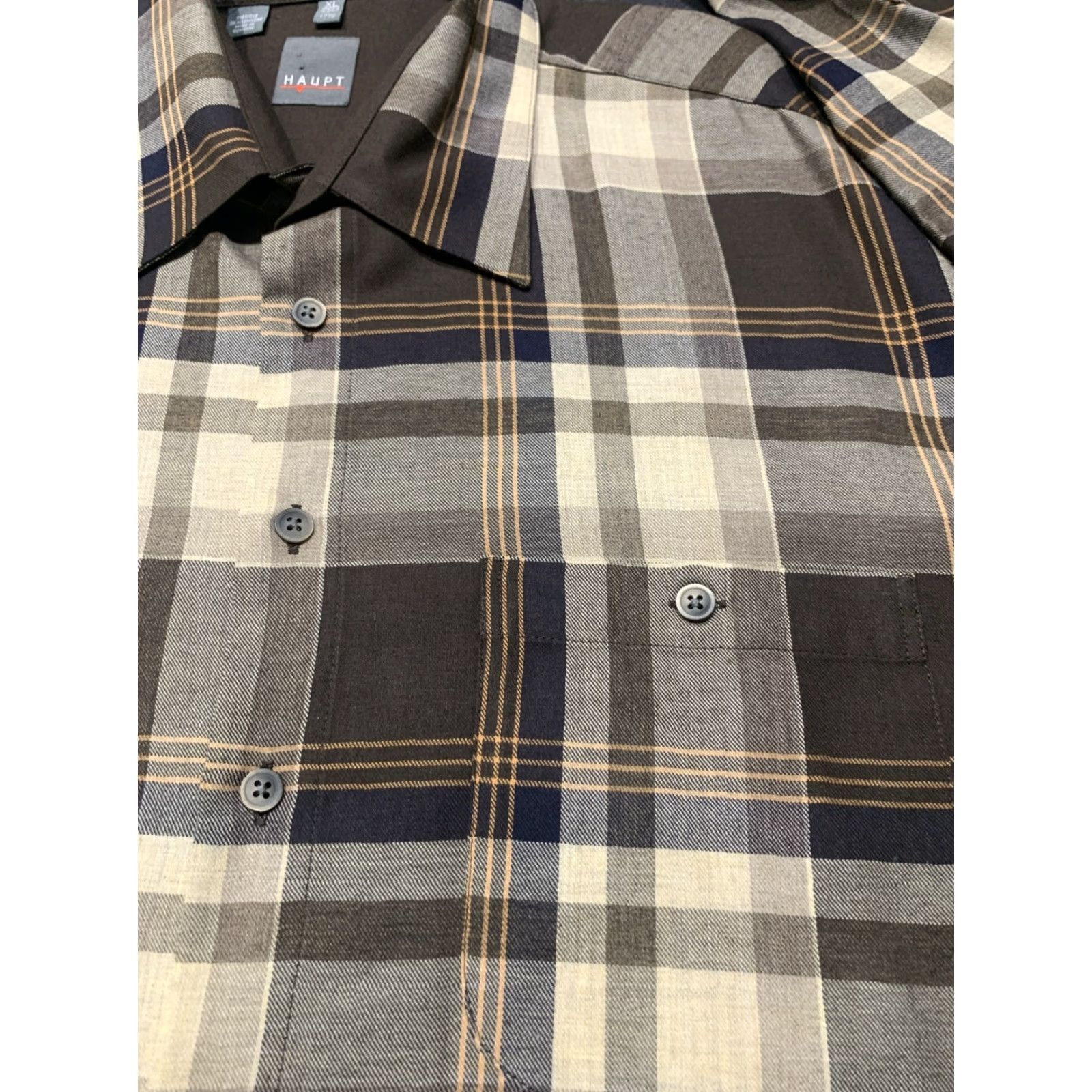 Vintage Haupt Men's Long Sleeve Button-Up Shirt XL Brown Beige Windowpane Plaid Casual Office Business Size US XL / EU 56 / 4 - 3 Thumbnail