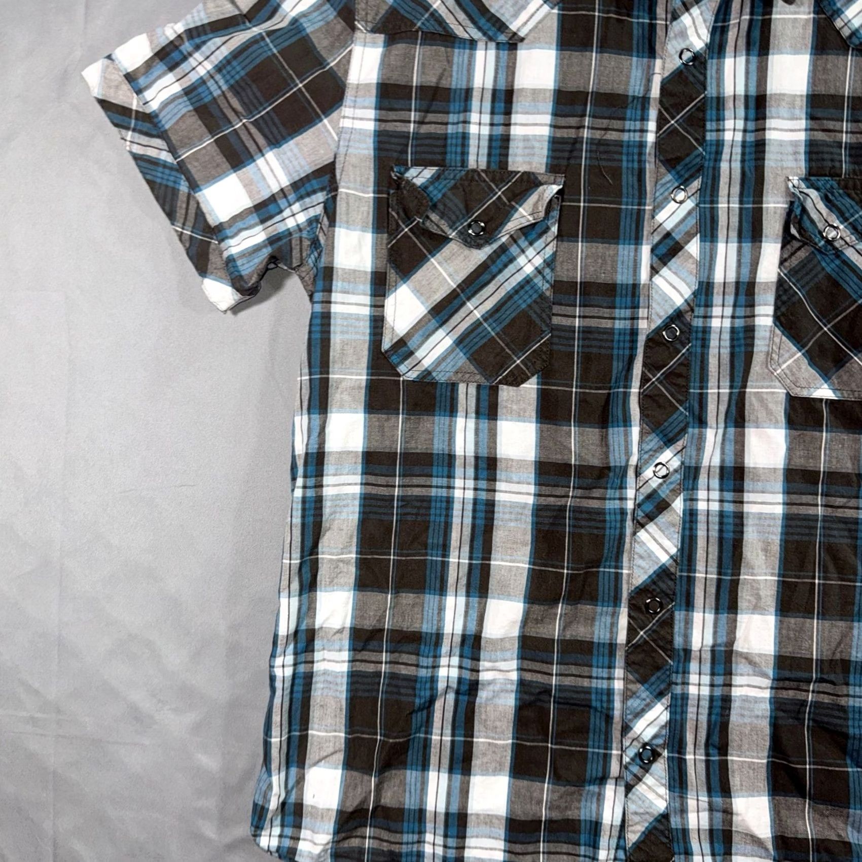JNCO JNCO Crown Brand Shirt Boys XL Blue Gray Plaid Button Up Slim Fit Short Sleeve Size US XL / EU 56 / 4 - 5 Thumbnail