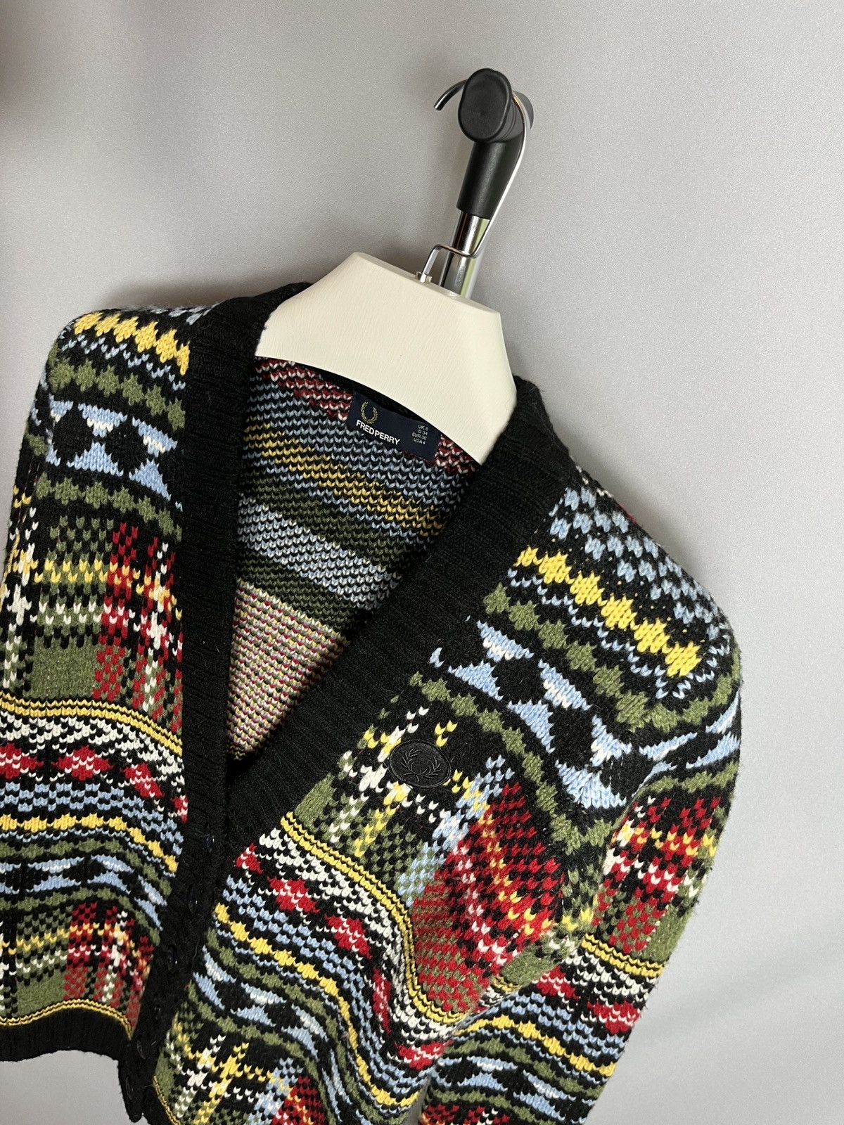 Designer Fred Perry Thick Chunky Knit Oversize Fairisle Cardigan Size S / US 4 / IT 40 - 2 Thumbnail