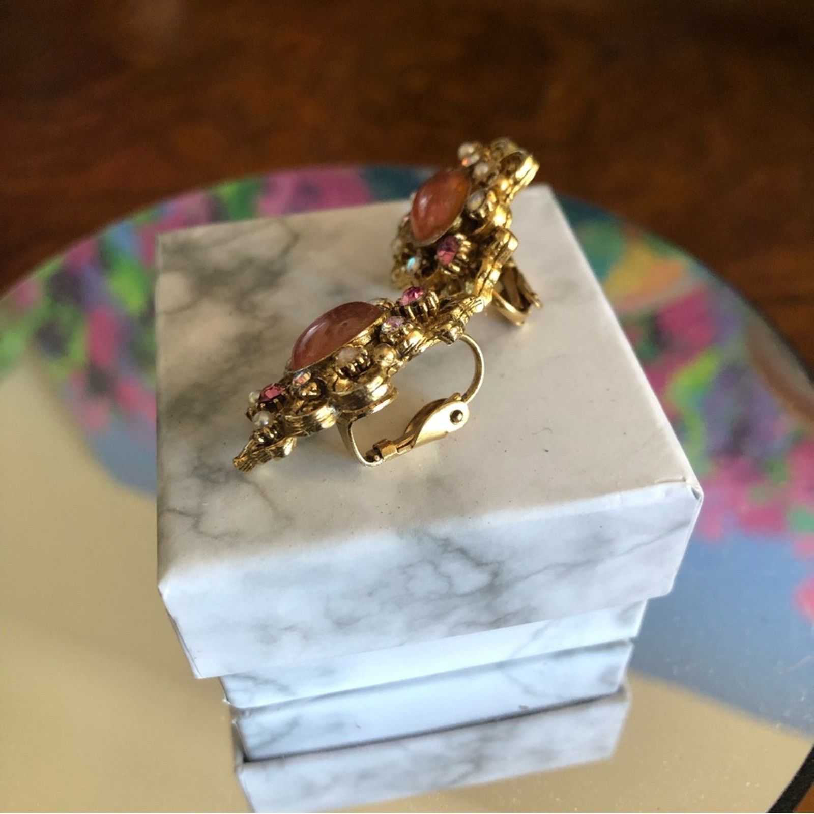 Vintage Vintage Florenza pink and pearl gold tone clip on earrings Size ONE SIZE - 7 Thumbnail