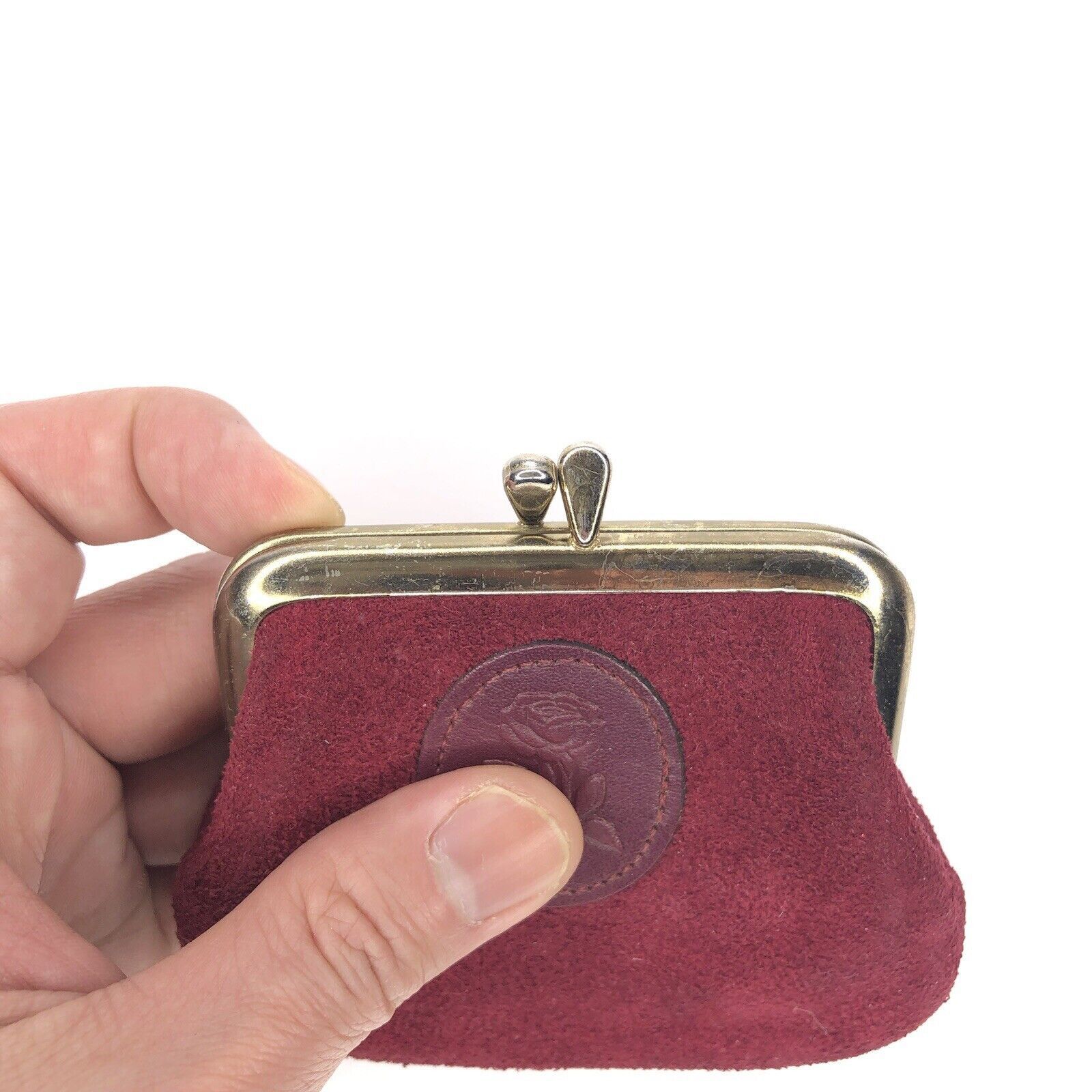 Other VTG Victorian Lady Burgundy Suede Coin Purse Clip Rose Size ONE SIZE - 4 Thumbnail