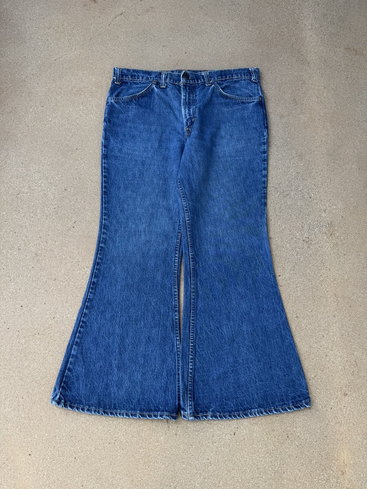 Levi's Vtg 70’s Levi’s 684 Orange Tab Bellbottom Flare Jeans 35x28 Size US 35 - 1 Thumbnail