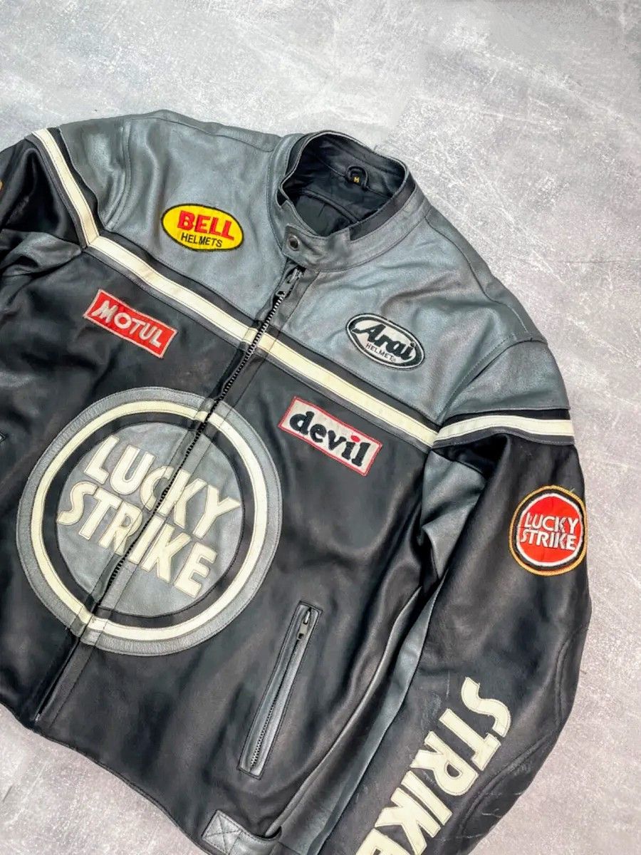 Genuine Leather 🔥🔥 LUCKY STRIKE RACING LEATHER JACKET RARE Size US M / EU 48-50 / 2 - 4 Thumbnail