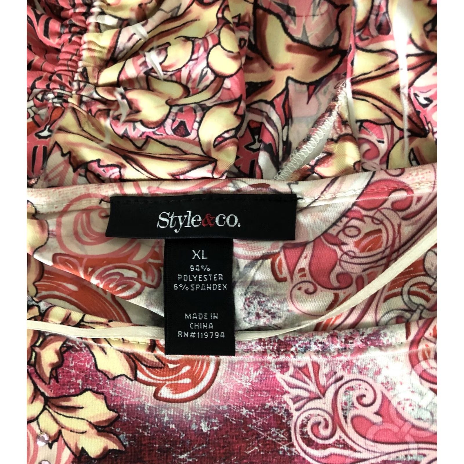 Style & Co VINTAGE Style & Co Blouse Shirt Womens XL Pink Floral Blouse Dolman Sleeves Ties Ruched Boho 60s 70s 90s Hippie Retro All Seasons Casual Size XL / US 12-14 / IT 48-50 - 4 Thumbnail