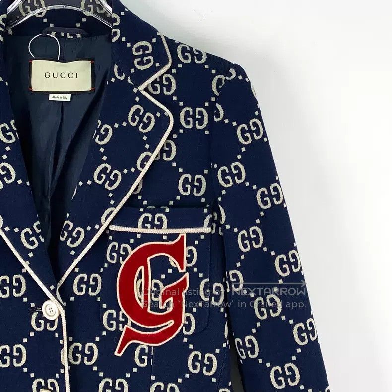 Gucci Gucci Dark blue logo jacquad full-print cotton lapel singl Size XS / US 0-2 / IT 36-38 - 3 Thumbnail