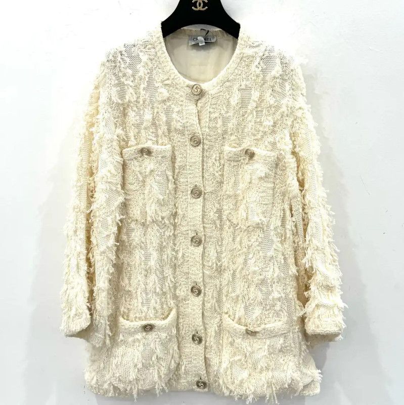 Chanel Chanel Women's White Cotton Jacket 0089 Size M / US 6-8 / IT 42-44 - 1 Thumbnail