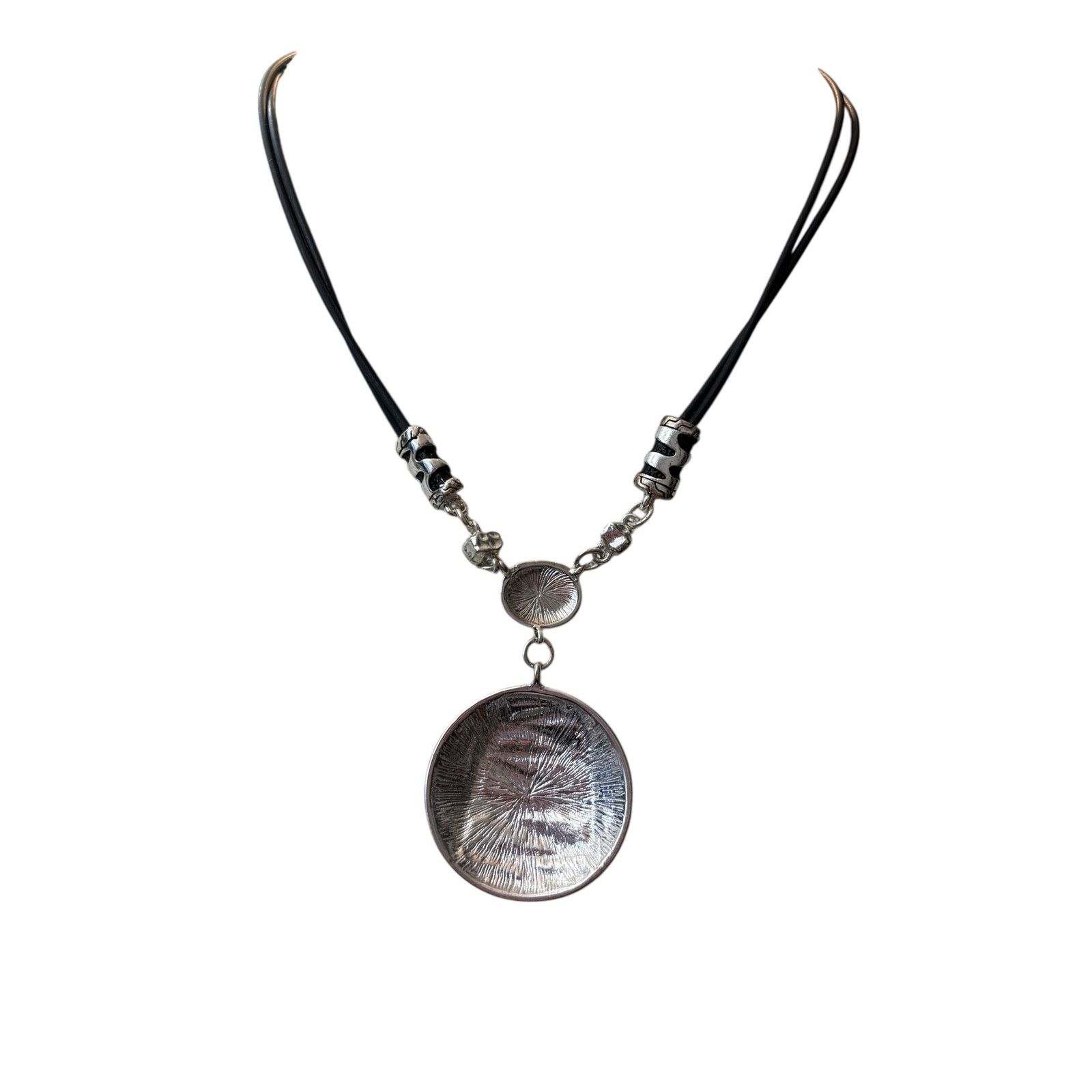 Other Chico’s Black Cord Necklace Silver Zebra Enamel Disc Pendant Size ONE SIZE - 5 Thumbnail