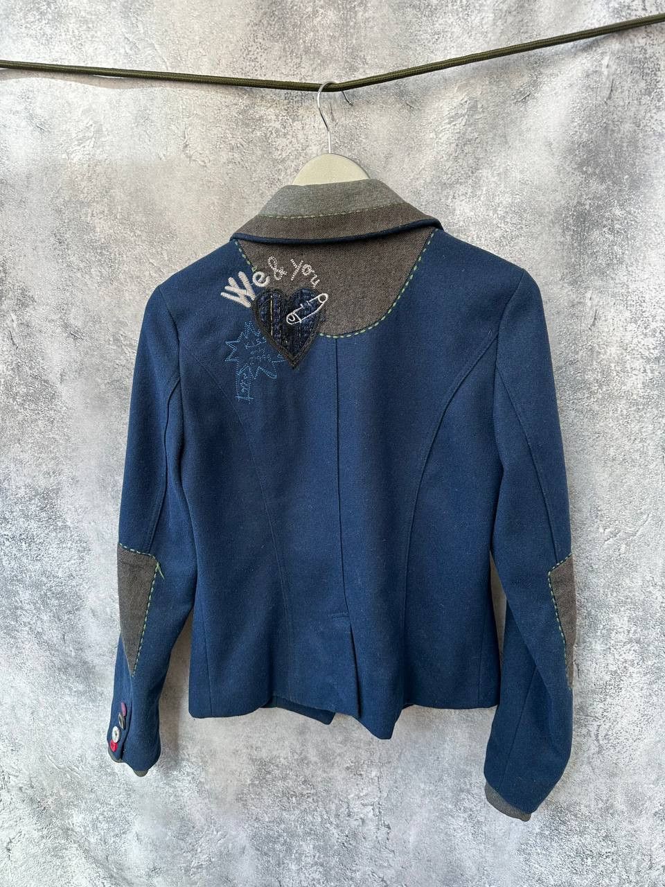Desigual × Vintage Desigual Patchwork Wool Blazer Navy Blue with Graphic Lining Size XS / US 0-2 / IT 36-38 - 3 Thumbnail
