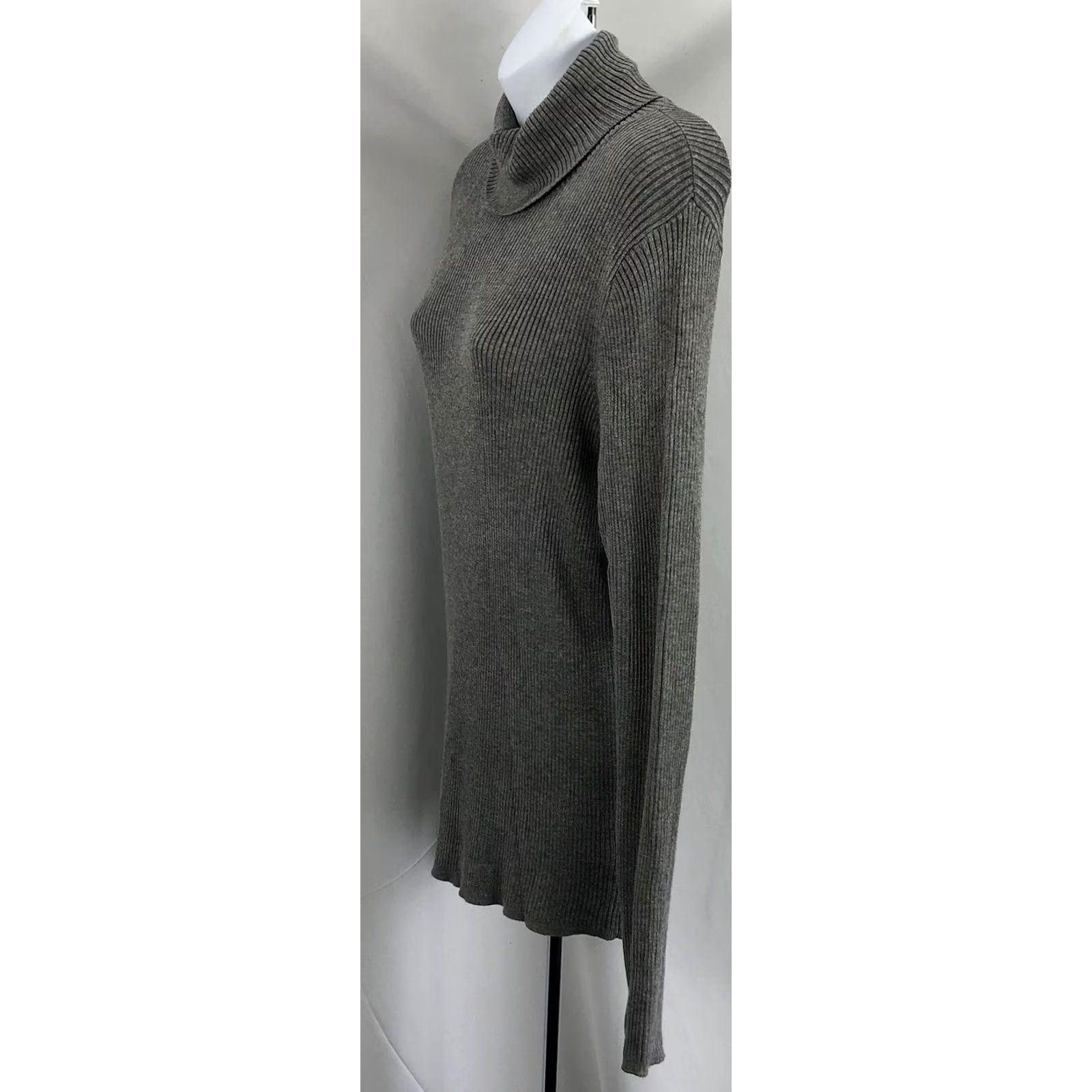 Vintage NWT Time & True Turtleneck Sweater L Gray Ribbed Rayon Knit LongSleeve Classic Shirt Size L / US 10 / IT 46 - 2 Thumbnail