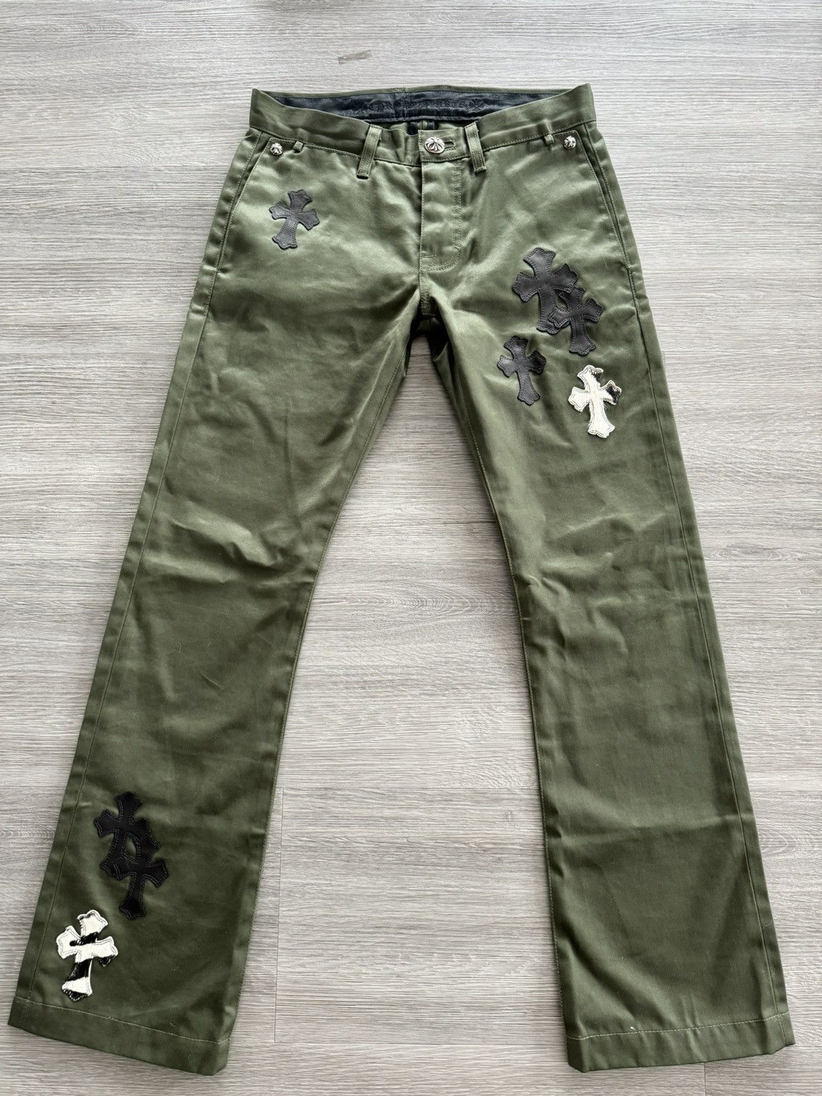 image of Chrome Hearts Skater Cross Patch Chino Jeans Denim in Olive, Men's (Size 30)