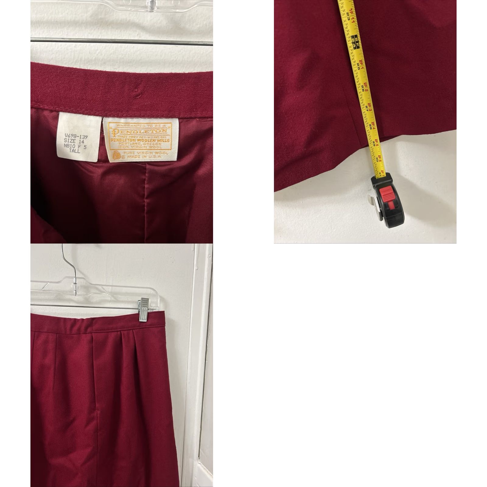 Pendleton VINTAGE Pendleton Skirt Womens Size 14 Tall Red Made In USA 100% Wool Pleated Skirt Size 36" / US 14 / IT 50 - 8 Thumbnail