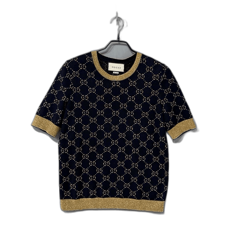 Gucci Gucci Black Gold Knit Short Sleeve Top Size XL / US 12-14 / IT 48-50 - 1 Thumbnail