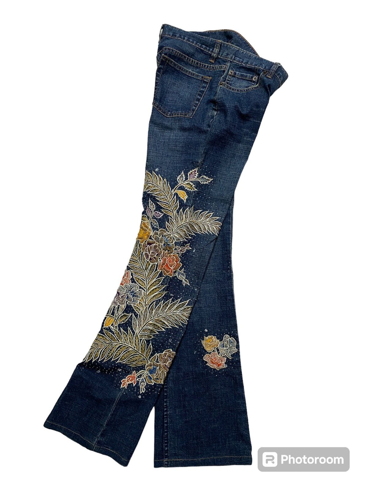 Japanese Brand Flared Japanese Art Denim Embroidered Floral Design Rare Size US 29 - 1 Thumbnail