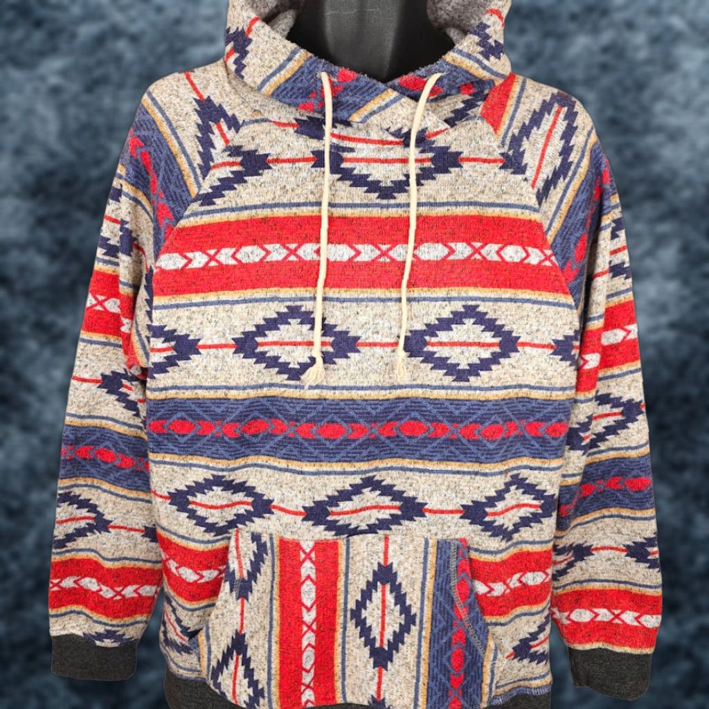 CLOT Brooklyn Cloth Southwestern Sweatshirt Hoodie Mens Size Medium Blue Aztec Pattern Striped All Over Print Pullover Hooded Sweatshirt Size US M / EU 48-50 / 2 - 1 Thumbnail