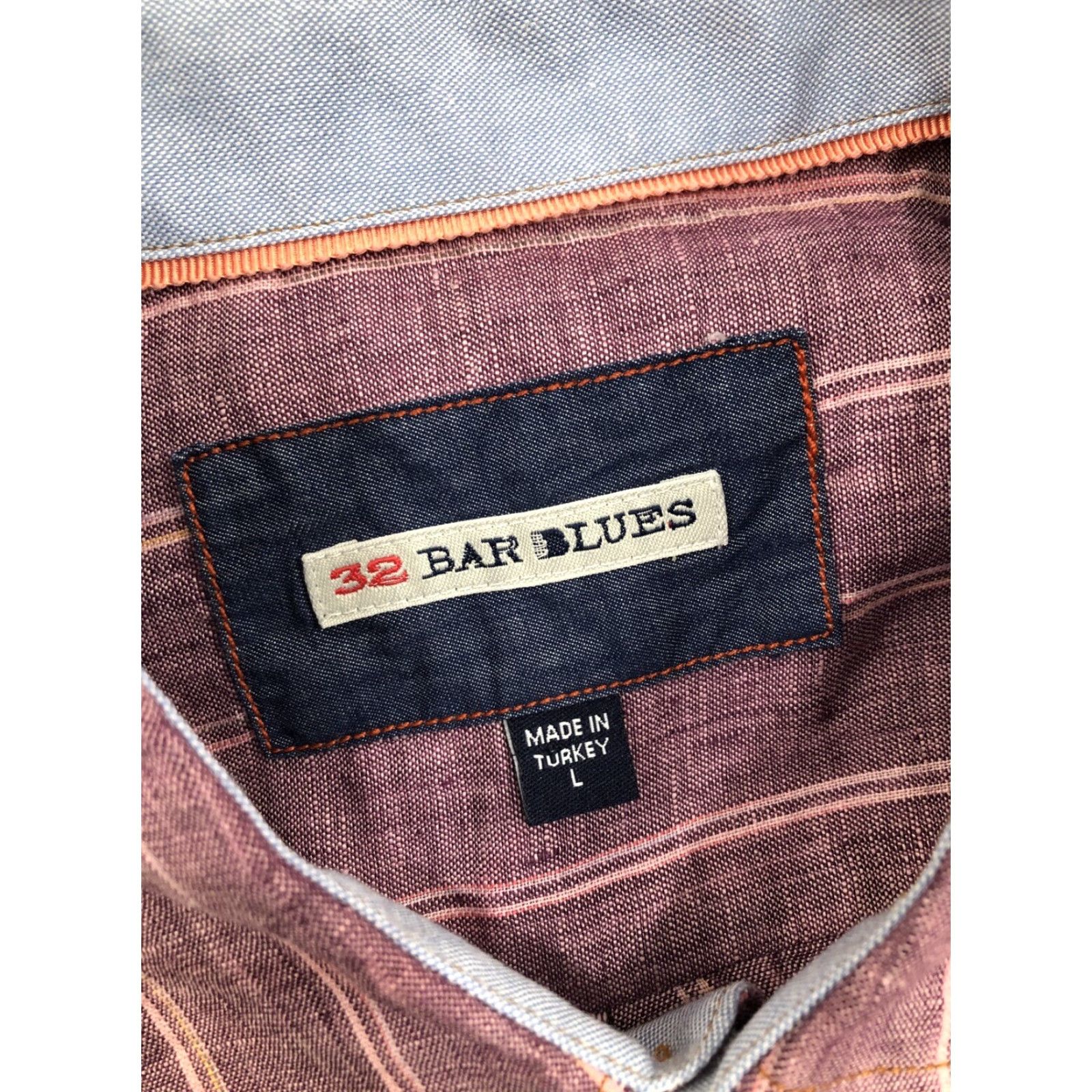 Vintage 32 BAR BLUES Linen Striped Shirt - Mens Lg Purple Long Sleeve Button-Up Shirt Size US L / EU 52-54 / 3 - 5 Thumbnail