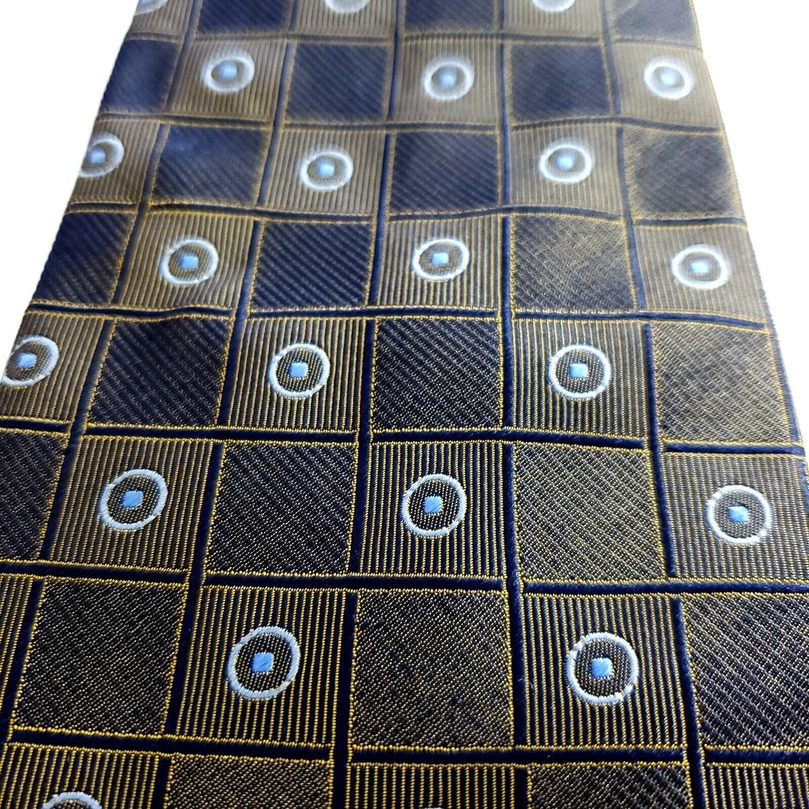 Bergamo New York Bergamo New York Woven Brown Blue Geometric Wide Silk Tie Size ONE SIZE - 2 Thumbnail