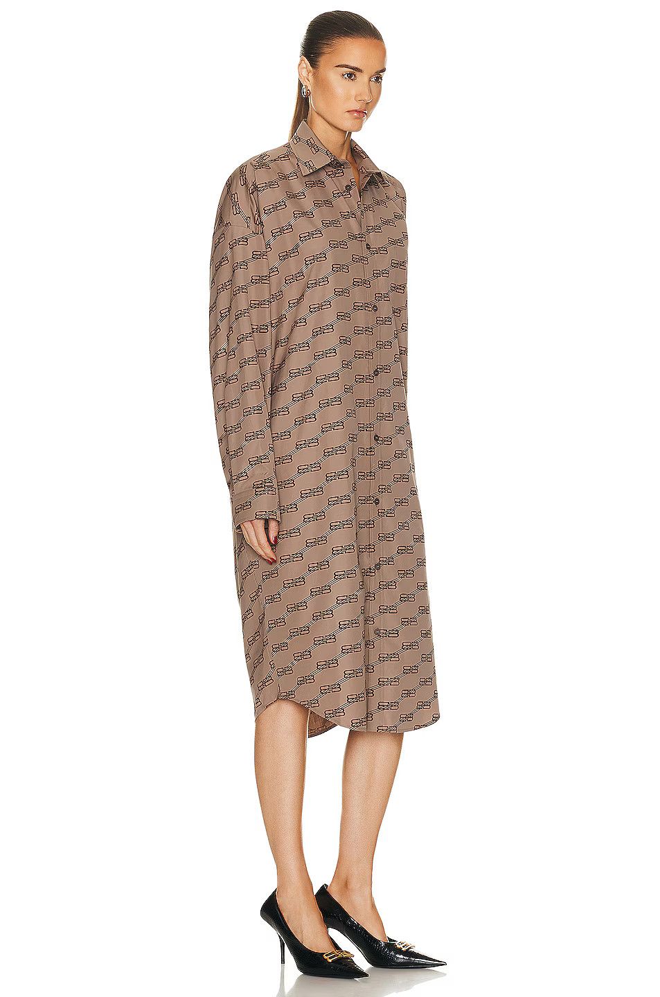 o1bcso1str1025 BB Monogram Cocoon Long Sleeve Dress in Beige