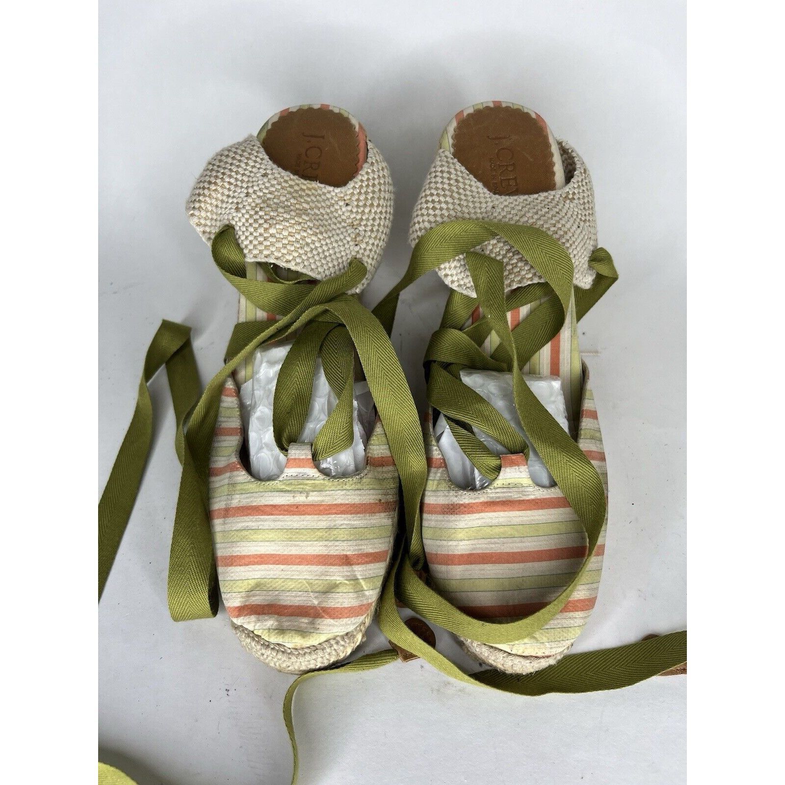 Other J. Crew Beige Fabric Striped Green Lace Espadrilles Wedges W Size US 8 / IT 38 - 2 Thumbnail