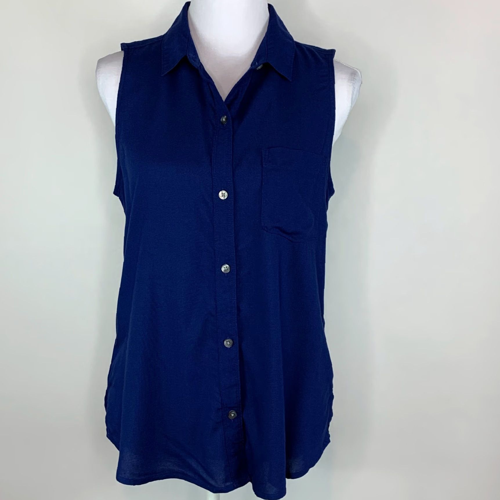 Vintage SO Perfect Shirt Womens M Shirt Relaxed Button Up Sleeveless Dark Blue New Size M / US 6-8 / IT 42-44 - 2 Thumbnail