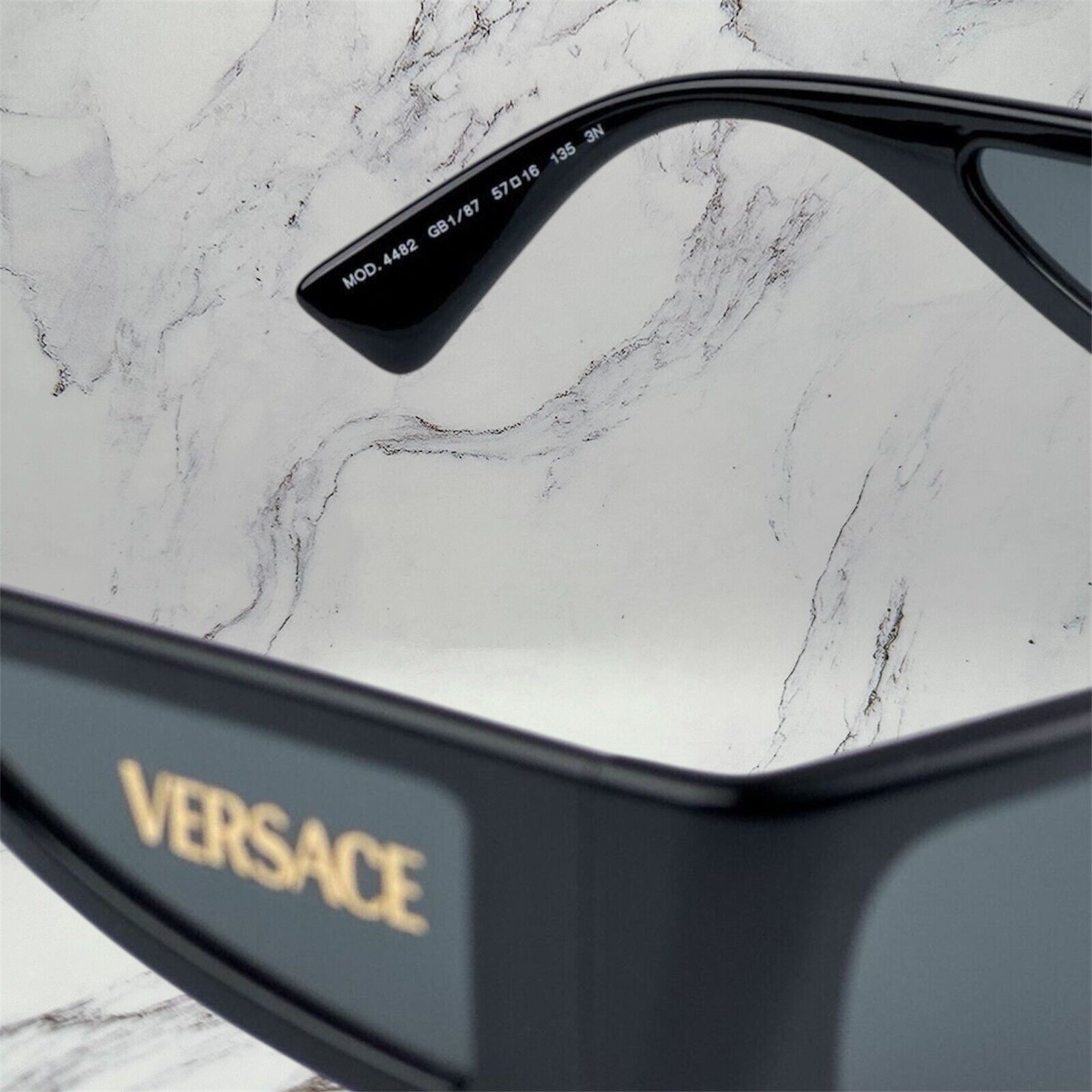 VERSACE Sunglasses New Black Square Wrap Shield Mask Acetate is