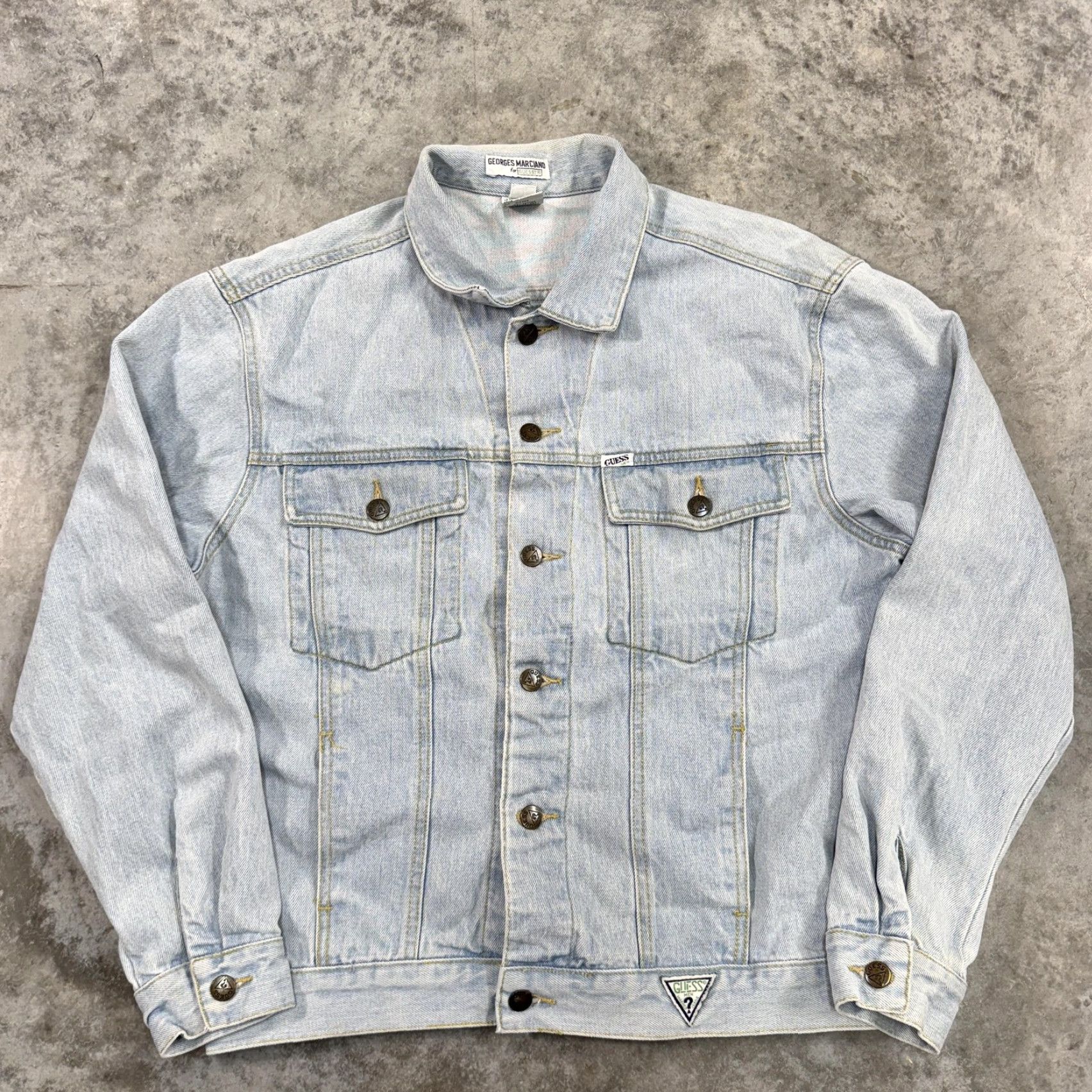 Guess VINTAGE GUESS Georges Marciano for GUESS Denim Jacket Mens M Blue 80s 90s Cotton Solid Logo Button Bomber Jacket Made USA Size US M / EU 48-50 / 2 - 2 Thumbnail