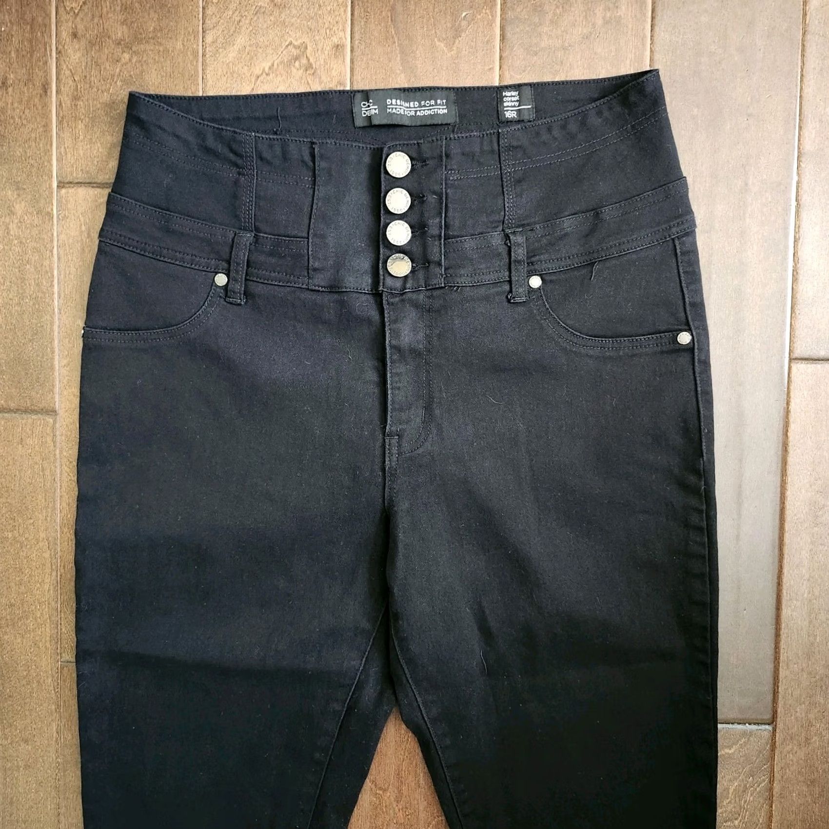 Vintage Chic Denim Jeans - 4 Button Black Denim Size 16 Womens Straight 5-Pocket Stretch Regular Inseam 30 in JS Size 38" / US 16 / IT 52 - 3 Thumbnail