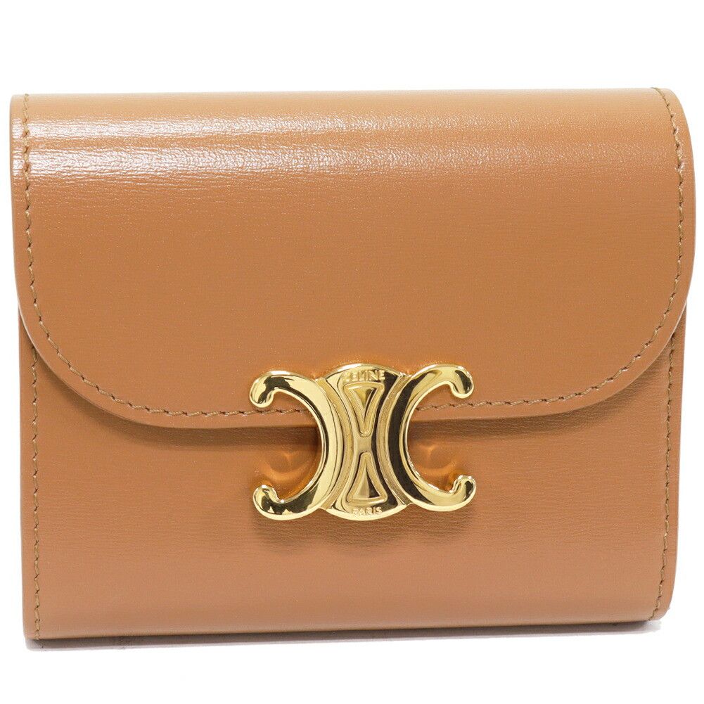 Celine Celine Celine Triomphe Small Flap Wallet Shiny Calfskin Wallet Leather Short Wallet 10D783DPV.18BU DUTY FREE for USA Size ONE SIZE - 1 Thumbnail